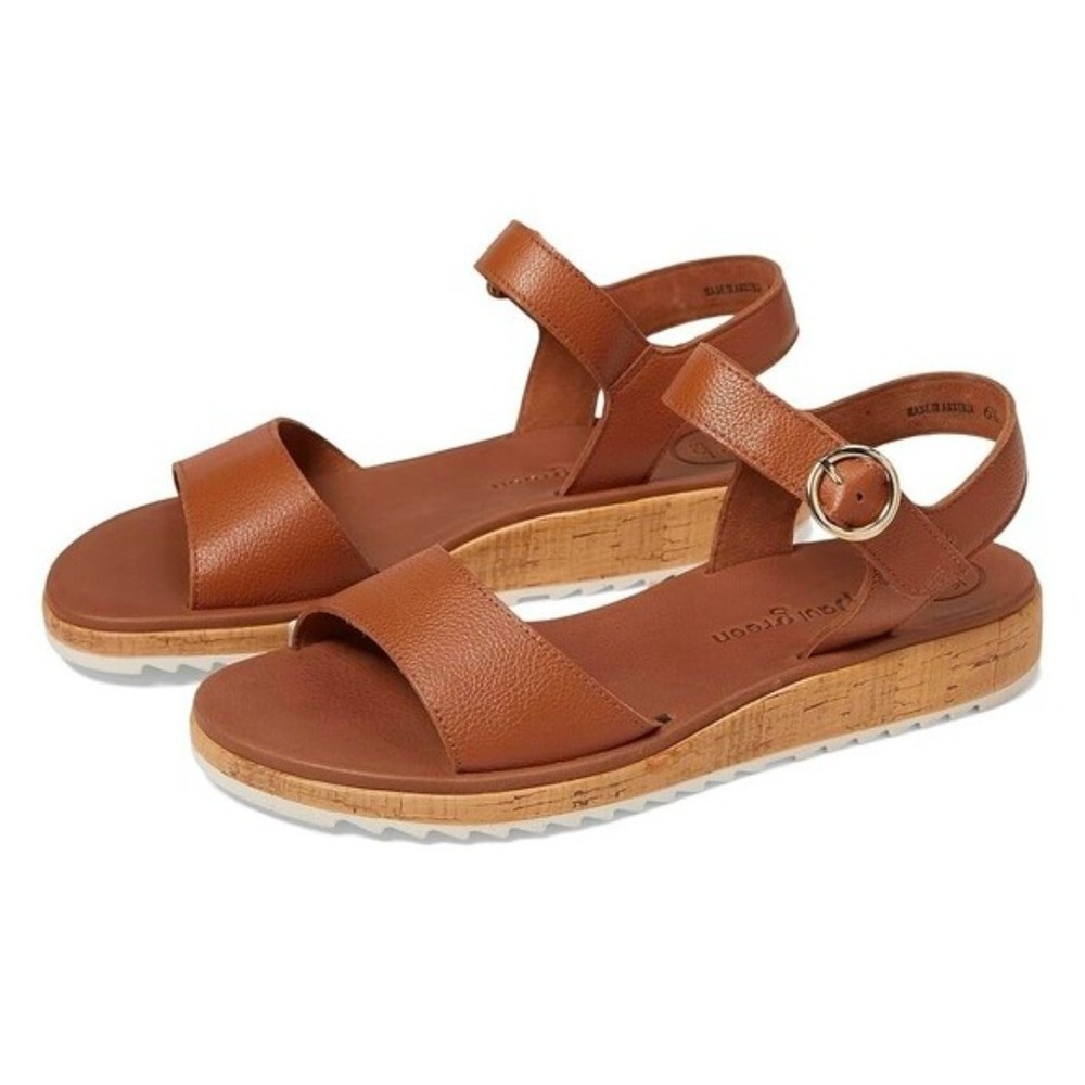 Paul Green Tippi Cognac Leather Ankle Strap Cork Platform Sandals Size 5.5 UK 3